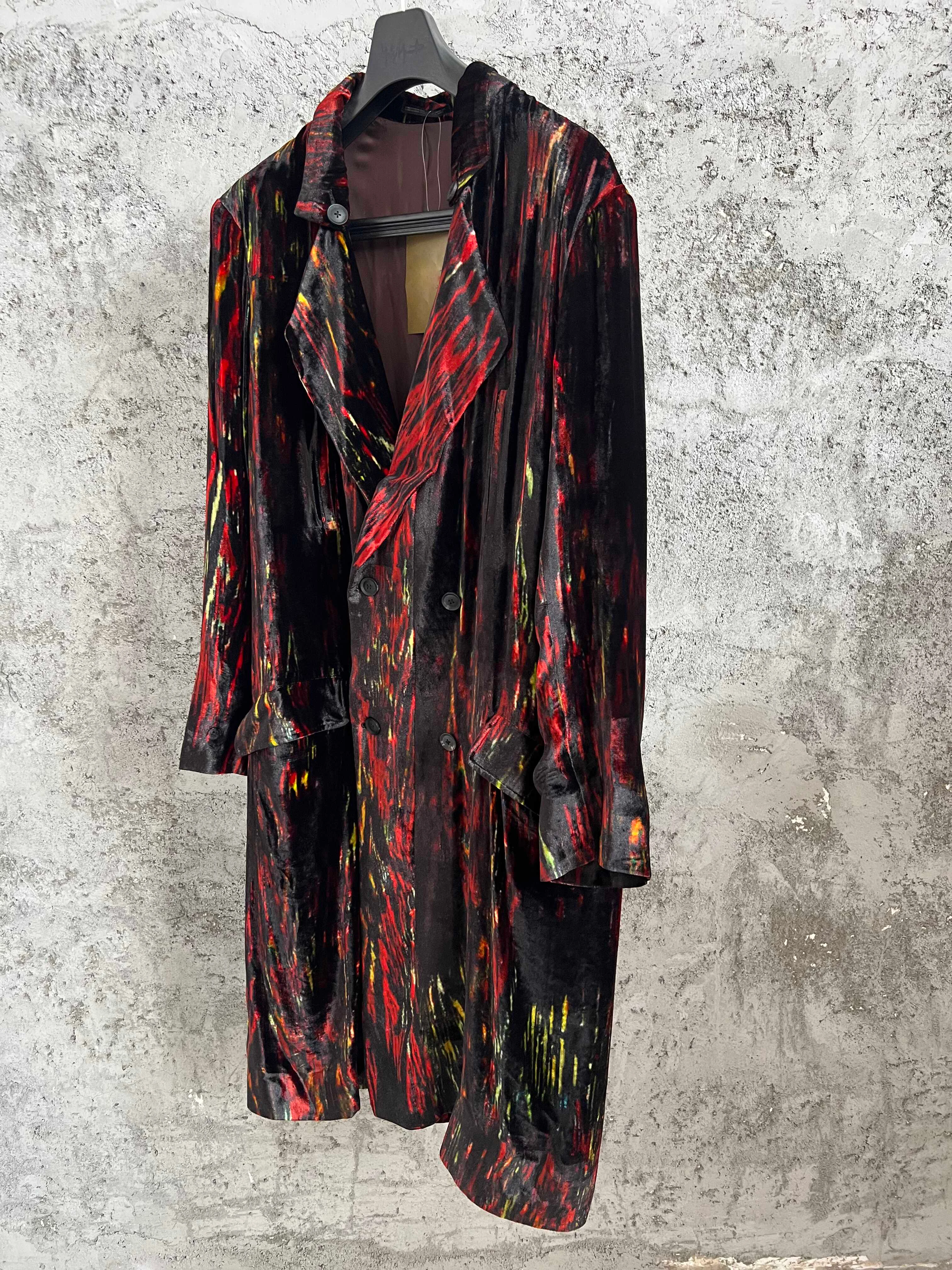 TOP-YAMAMOTO original design silk velvet printed pattern double-breasted jacket long suit windbreaker
