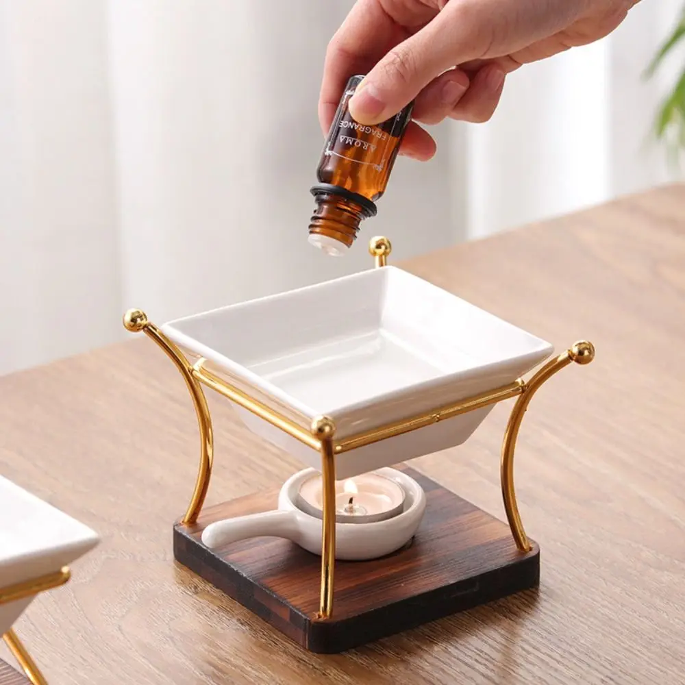 Multi-functional Wooden Base Aromatherapy Stove Metal Ceramics Oil Burners Aromas Diffuser Room and Spa Relaxation