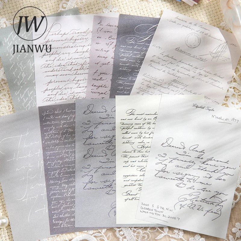 JIANWU-Gentle Freehand Series English Text Material Paper, Creative DIY Journal, Collage Staacquering, Niche ary, Ampa, 30 Feuilles