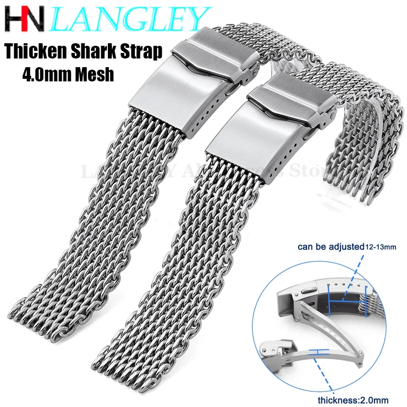 Steel Stainless Steel Watchband18mm 20mm 22mm for Seiko Milanese Loop Shark Mesh Bracelet Replacement Luxury Solid Double Buckle