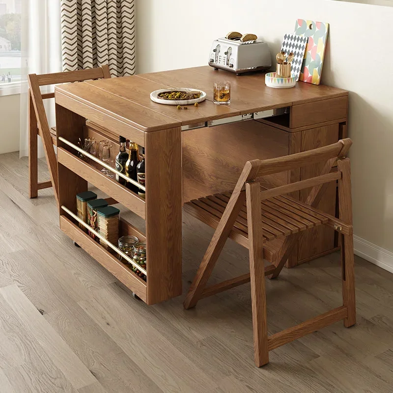Nordic Folding Dining Tables and Chairs Set Modern Simple Retractable Dining Table Multifunctional Storage Dining Table Home