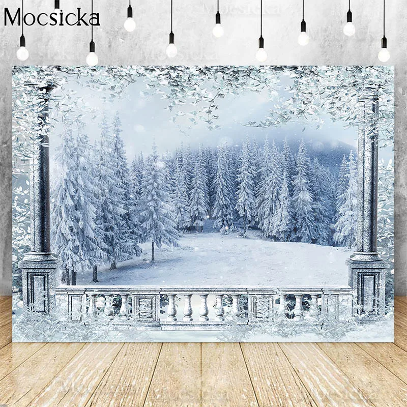 Winter Ice Scene Backdrops For Photography Snowy Forest Wallpaper Kids Portrait Background Snow Landscape Christmas Photo Props