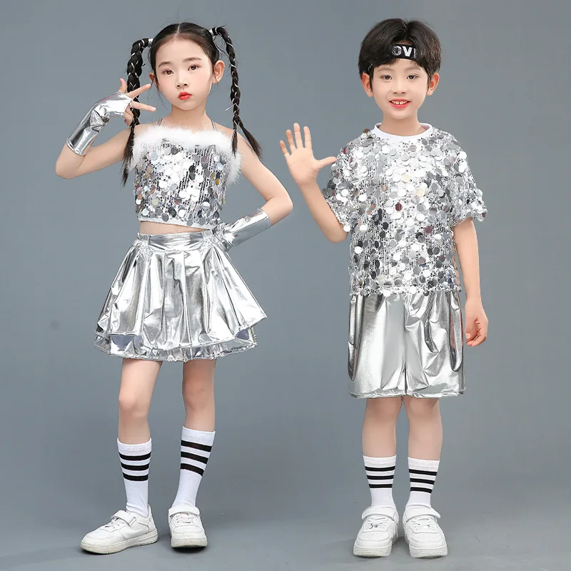 Jazz-Tanz-Performance-Outfits für Kinder – Pailletten-Laufsteg-Street-Dance-Kostüme für Jungen und Mädchen, Tanzkostüm, Kpop-Outfit