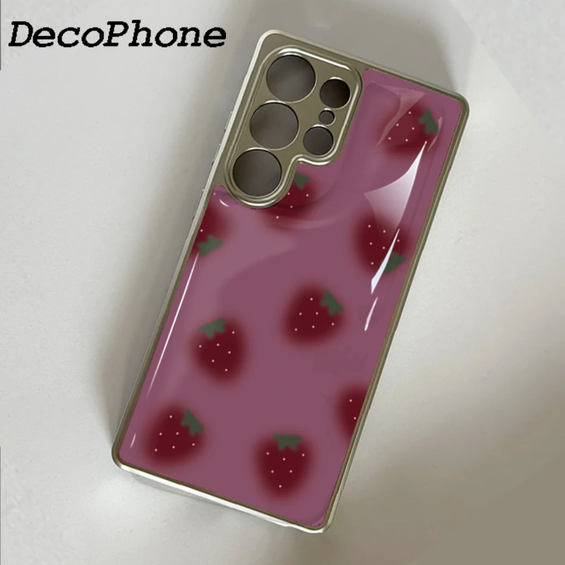 ins Pink Strawberry Epoxy Handyhülle Anti-Sturz für Samsung Galaxy 23/24/25/33 Plus FE ULTRA EDGE