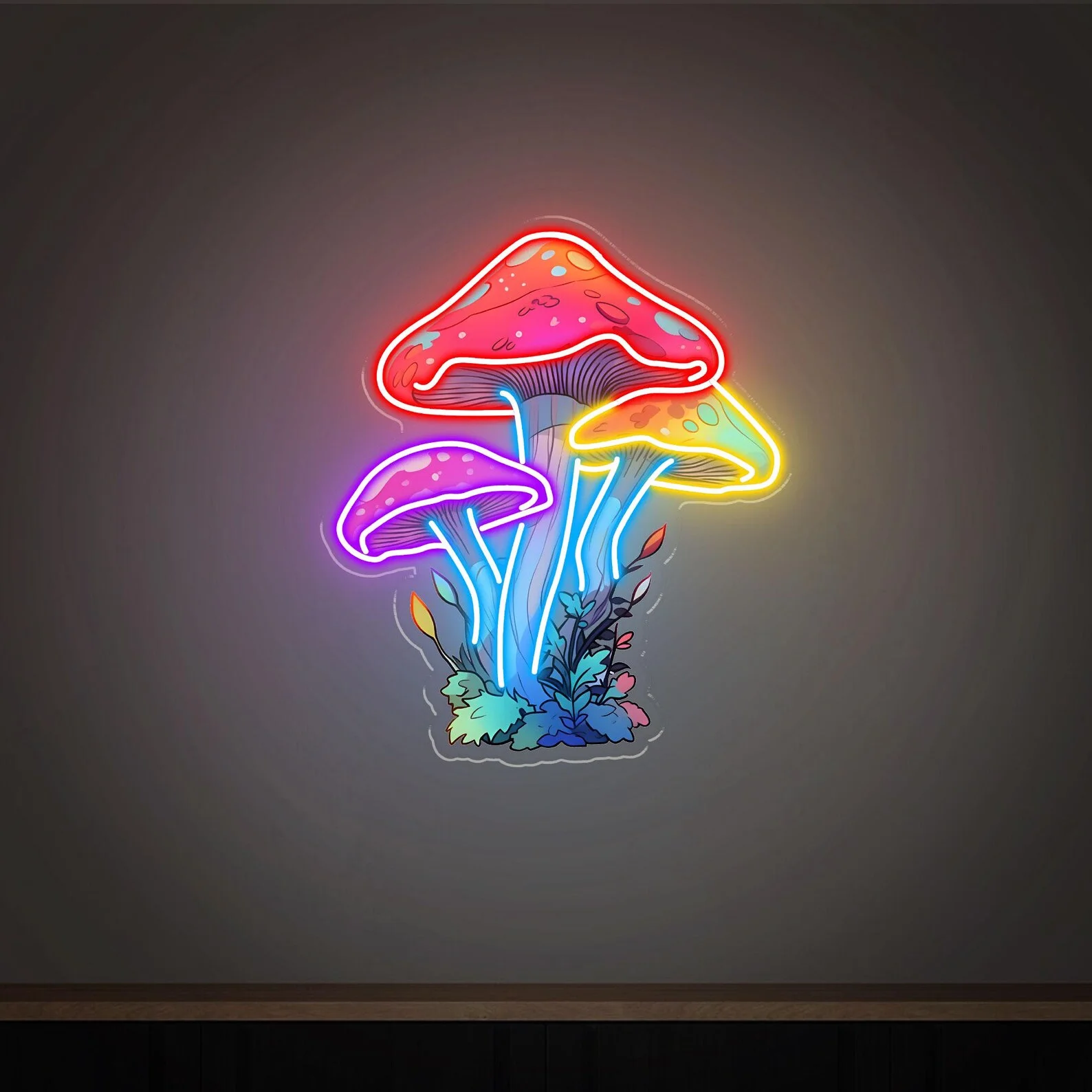 يقطر الفطر NeonSign، الفطر NeonSign، الفطر فن البوب الملونة، بوهو غرف الألعاب إعدادات الجدران الداخلية، الأعمال NeonSign