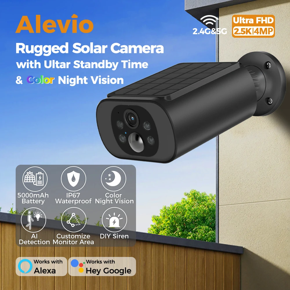 

Solar Camera WIFI Outdoor Wireless Security Cam 2.5K Ultra Standby Time PIR Smart Light Color Night Vision AI Detect Battery Cam