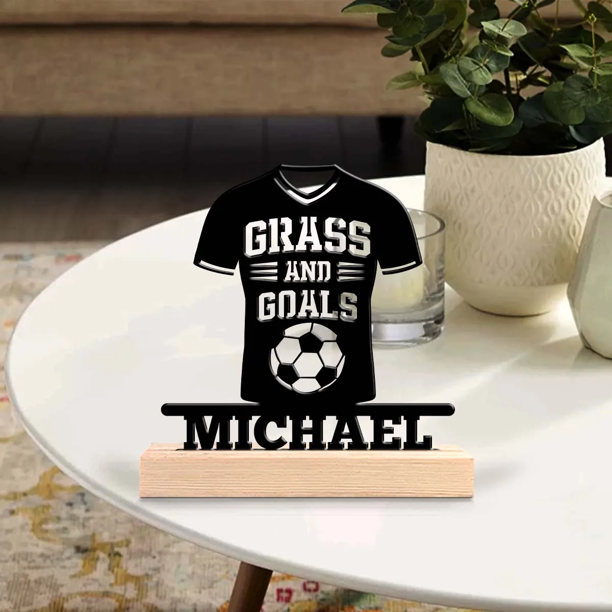 1pc Customized Wrought Iron Desktop Ornaments Custom Content With Wooden Base Bar Decoration, Holiday Gifts