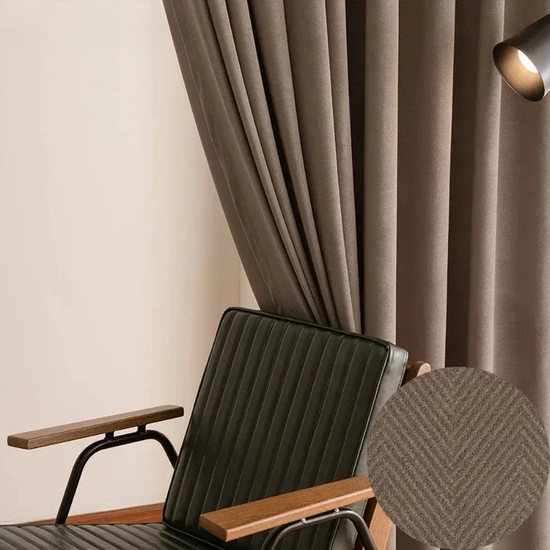 

Herringbone Brown Chenille Curtains for Living Room Bedroom Backdrop Luxury Windows Blackout Stylish Minimalist Modern Soft