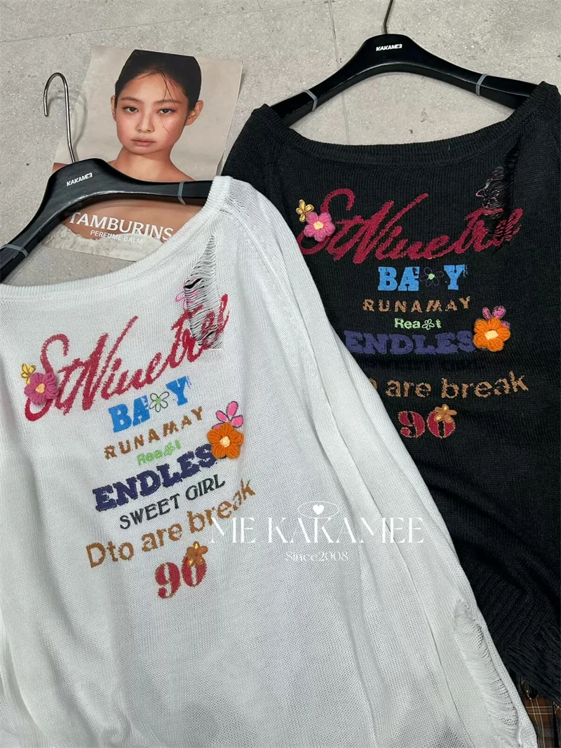 Новый готический панк-готический свитер, пуловеры большого размера, женский крутой джемпер с открытыми отверстиями, эстетический свитер в стиле Харадзюку SL235