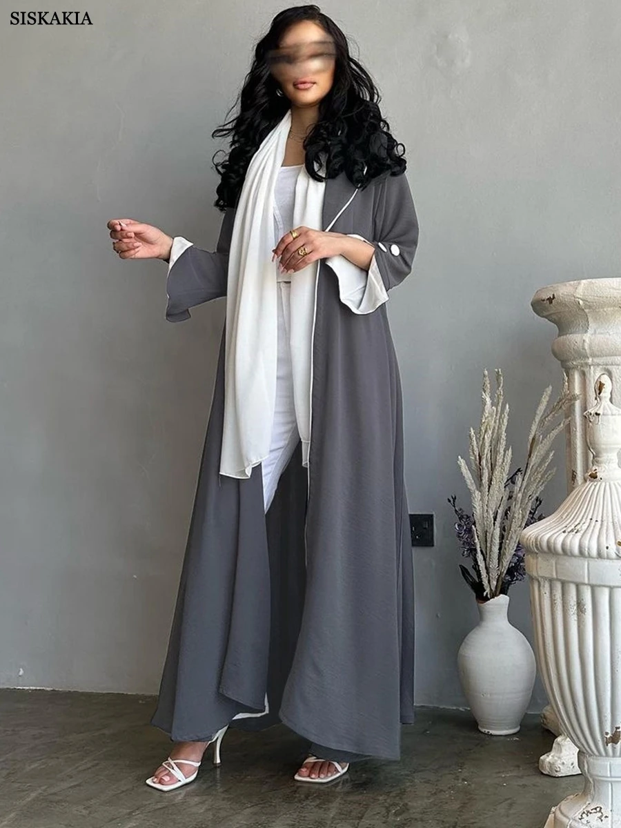 Siskakia Fashion Solid Casual Open Kimono Abayas Jalabiya Saudi Robe Femme Mosslim Ramadan Clothing Galabia Kabaya Islam Kaftan