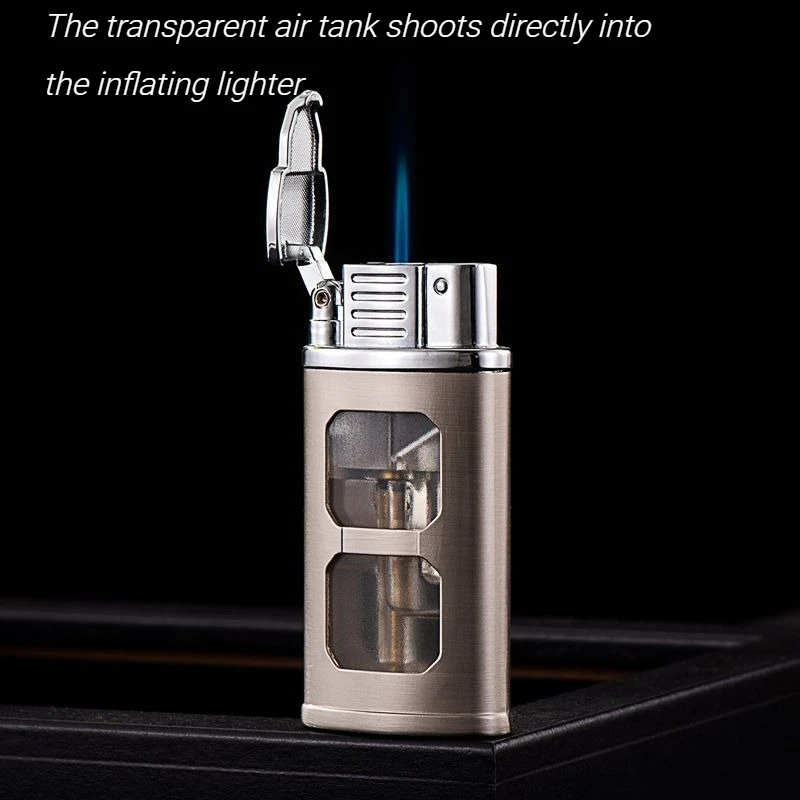 New Transparent Air Tank Direct-charge Inflating Lighter High-quality Metal Anti-wind Cigarette Accessories Premium Gift