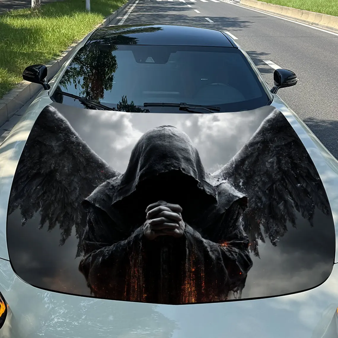 

Wings Black Cloak Mysterious Figure Car Hood Sticker-self-adhesive, Waterproof And Scratch Resistant PVC Sticker, Suitable For M