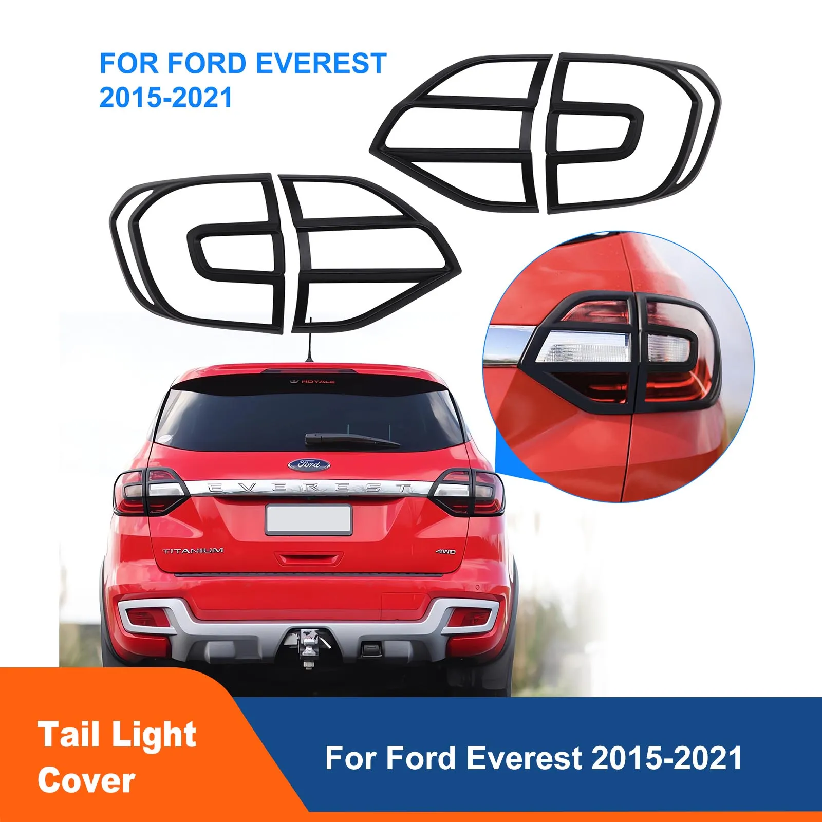 2PCS Tail Lights Cover Rear Lamp Cover For FORD EVEREST 2015 2016 2017 2018 2019 2020 2021 Year Models ABS 4X4 Car Accessories