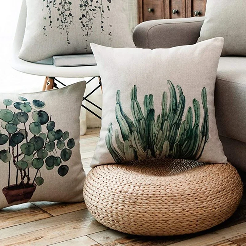 N85R-Plant โยนหมอนครอบคลุมตกแต่งผ้าฝ้ายผ้าลินินสแควร์เบาะรองนั่งกลางแจ้งโซฟาหน้าแรกหมอนครอบคลุม