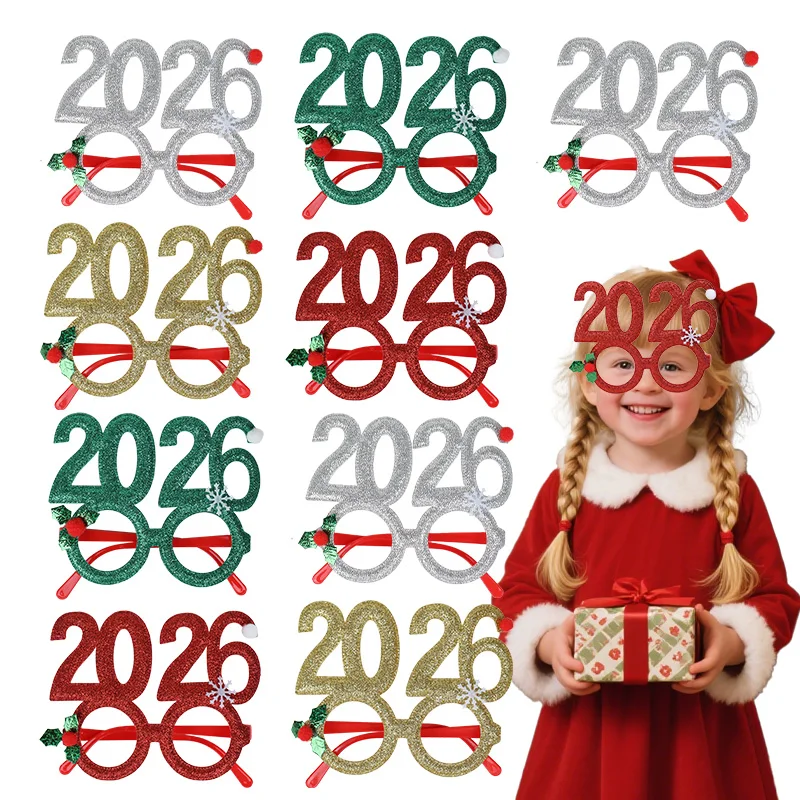 2026-Neujahrs-Glitzerbrille, Grün, Rot, Gold, Silber, festliche Zahl für Party-Dekoration, Urlaubsgeschenke, Feiern