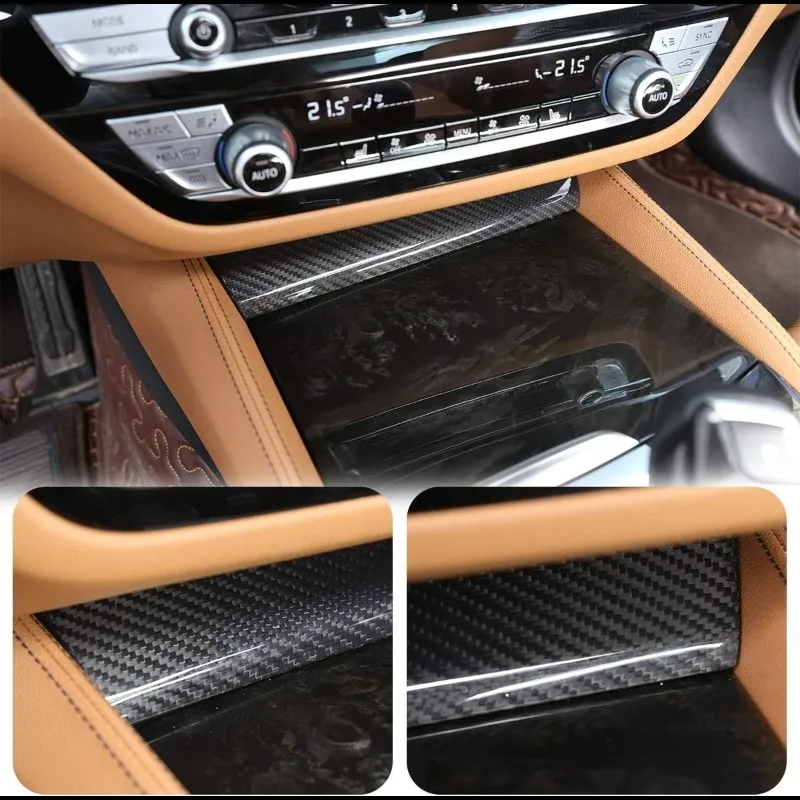 

For BMW 5 Series G30 G38 2018-2021 Accessories Real Carbon Fiber Cup Holder Central Control Cover Trim Up Decoration