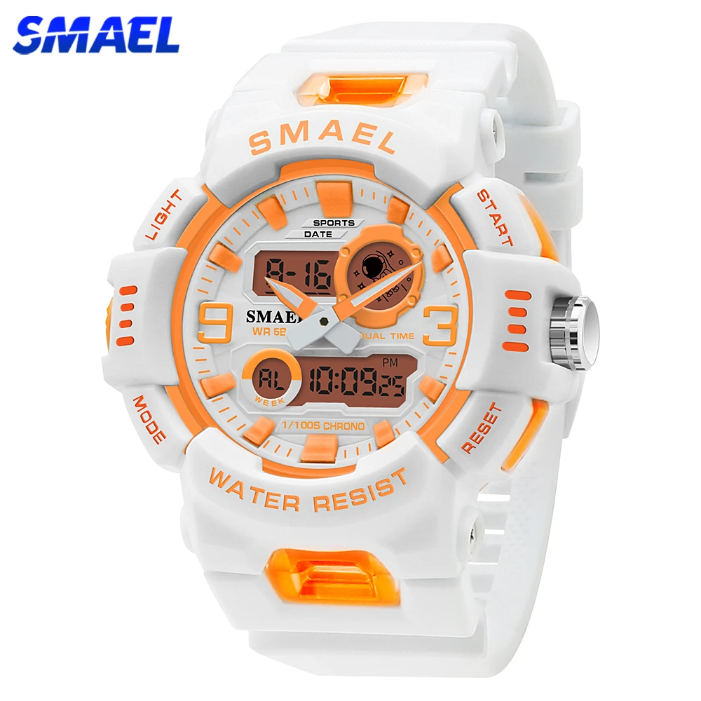 SMAEL-relojes deportivos a la moda para mujer, pulsera multifuncional LED Digital de cuarzo, resistente al agua, color blanco