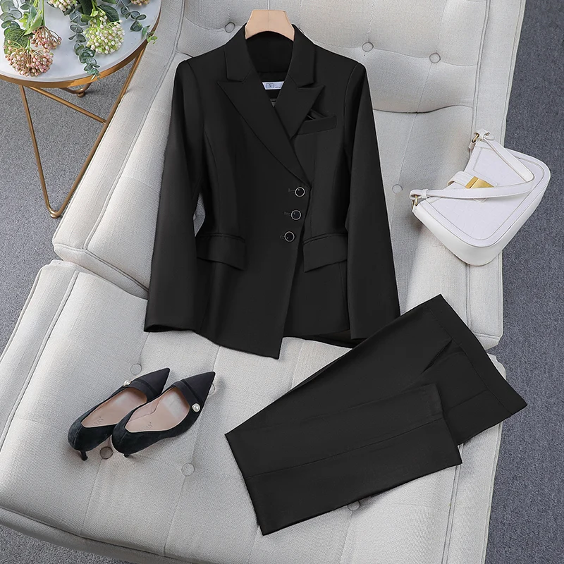 Formal Pantsuits for Women Elegant Professional Business Office Work Wear Blazers Female Career Interview Trousers Set Plus Size