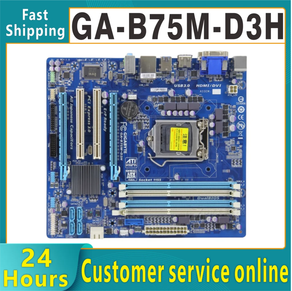 Ga-b75m-d3h placa-mãe lga 1155 ddr3 memória 32g desktop placa-mãe dvi vga usb3 100% testes