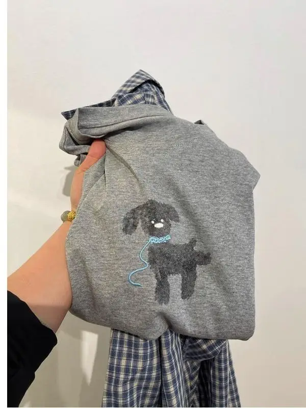 

Ретро-футболка с коротким рукавом в американском стиле с вышивкой и принтом собаки, женская, с мультяшным рисунком, приталенная, базовая, для повседневной носки, в корейском стиле