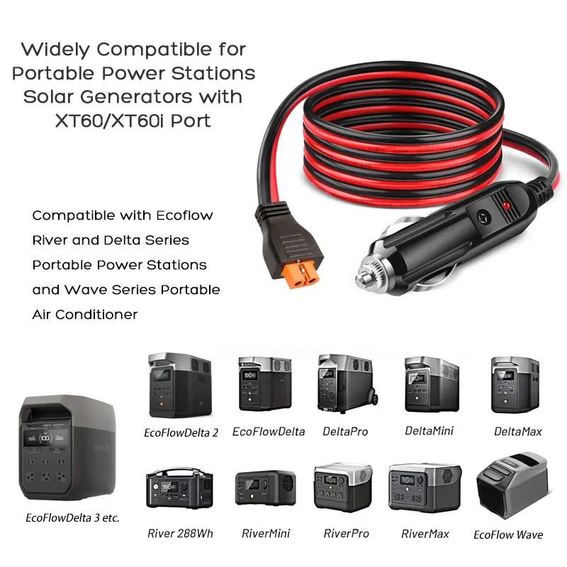 3m/10FT XT60i-F to Car Cigarette Lighter Charging Cable for Ecoflow River 2/3/Mini/Pro/Max, Delta 2/3/Pro/Mini/Max, Wave Etc. - view 6