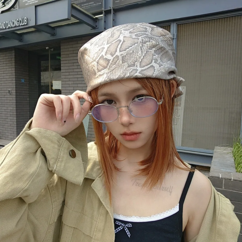 Fashion Y2K Snake Print Hair Scarf Hip Hop Soft Serpentine Hair Band Turban Square Snake Punk Bandana Streetwear