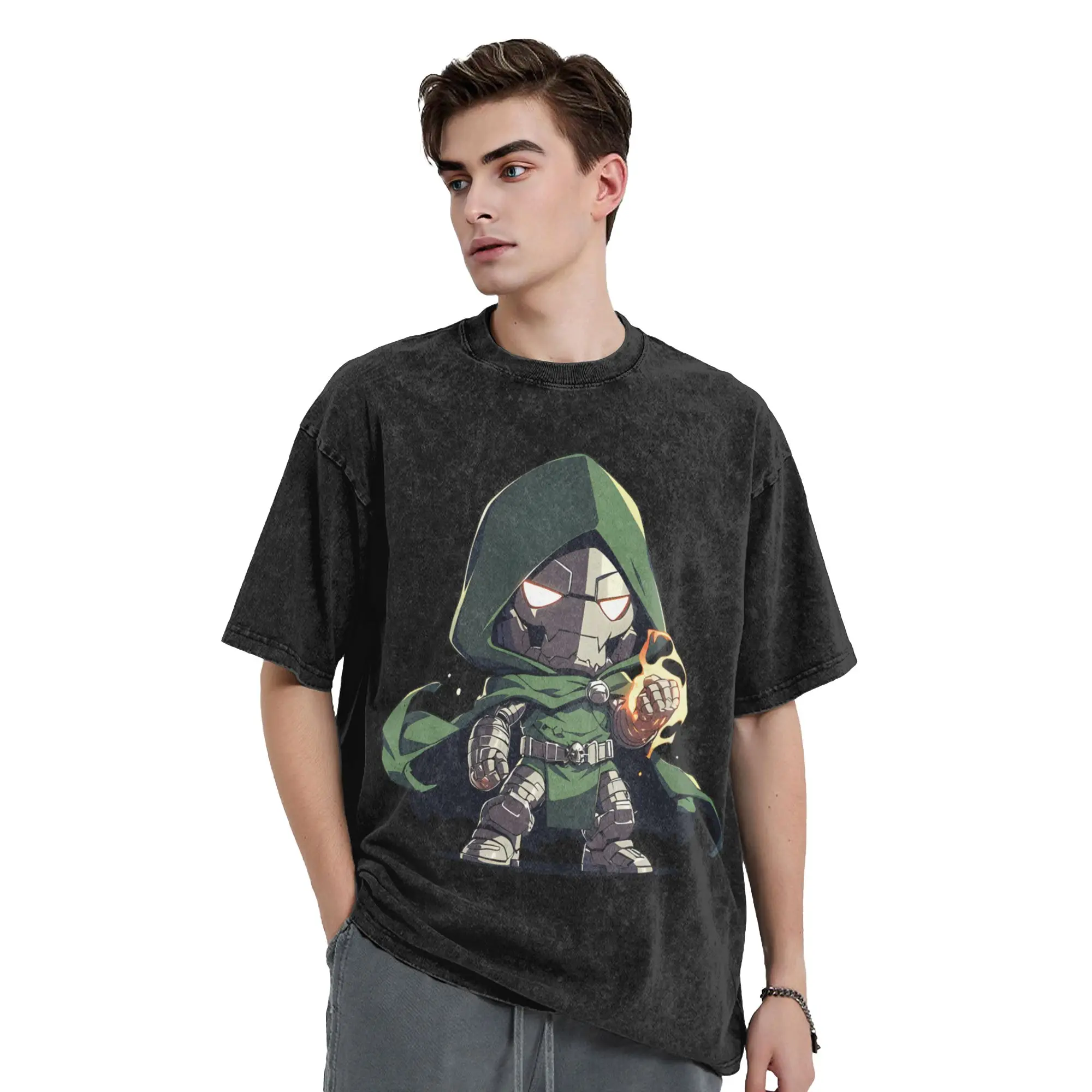 Dr Dooms Comics Washed T Shirt Streetwear Novelty T-Shirts  Tees Tops Men Women Short Sleeve Oversize Graphic