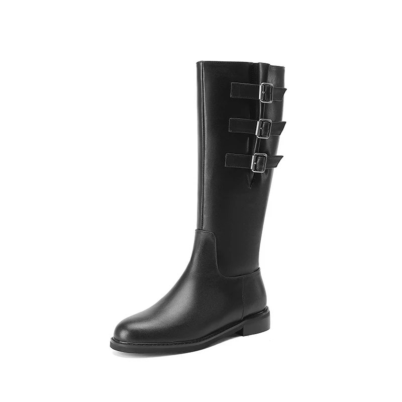 

Street Riding Boots Designer Black Motorcycle Knight Boots Chunky Heel Zippers Knee Botas Casual Leather and Fiber Rider Shoes