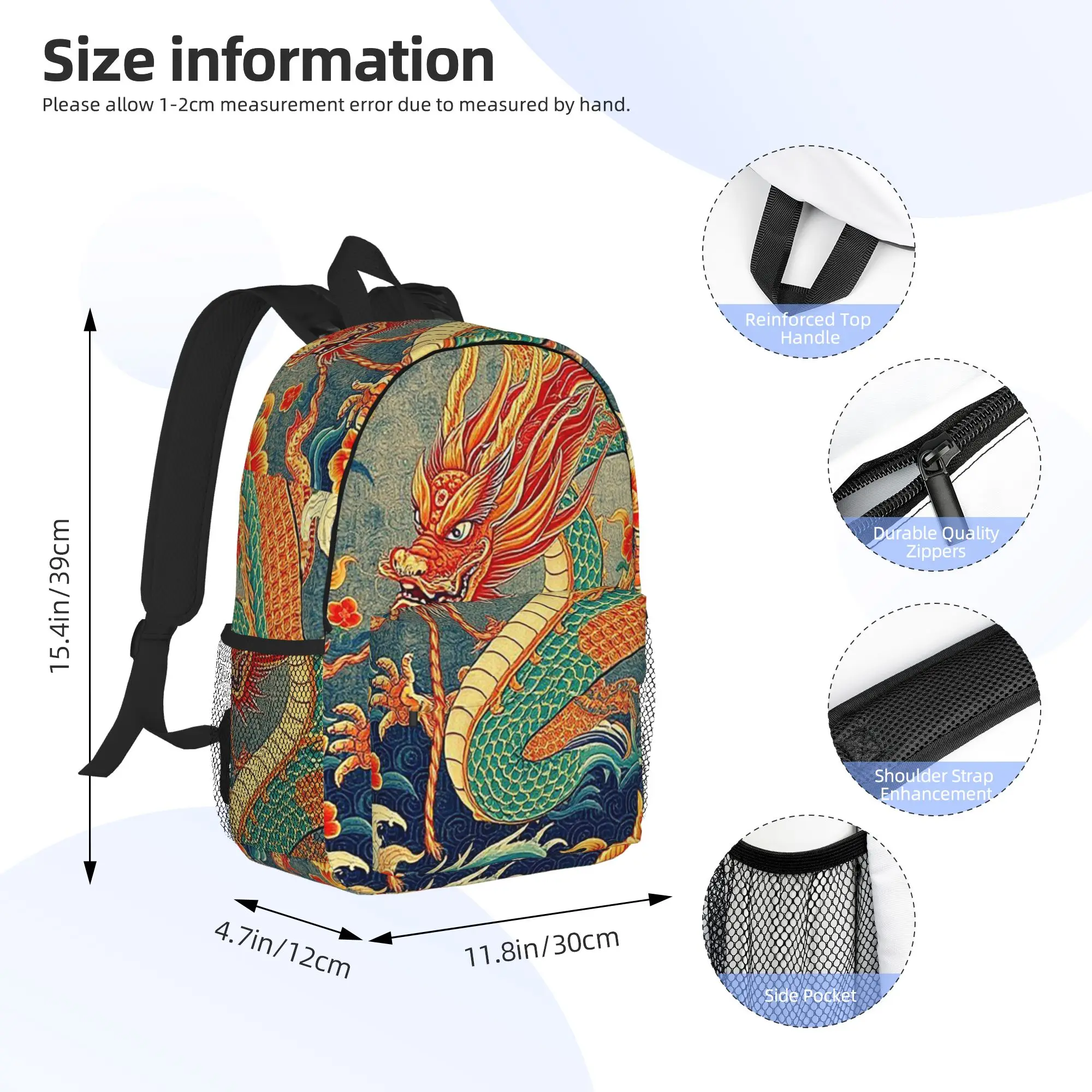 Chinese Dragon Asian Oriental Style Art Backpack Hot Sale Daypack Boys Girls BookBag Shoulder Bags for Men Women School Bag