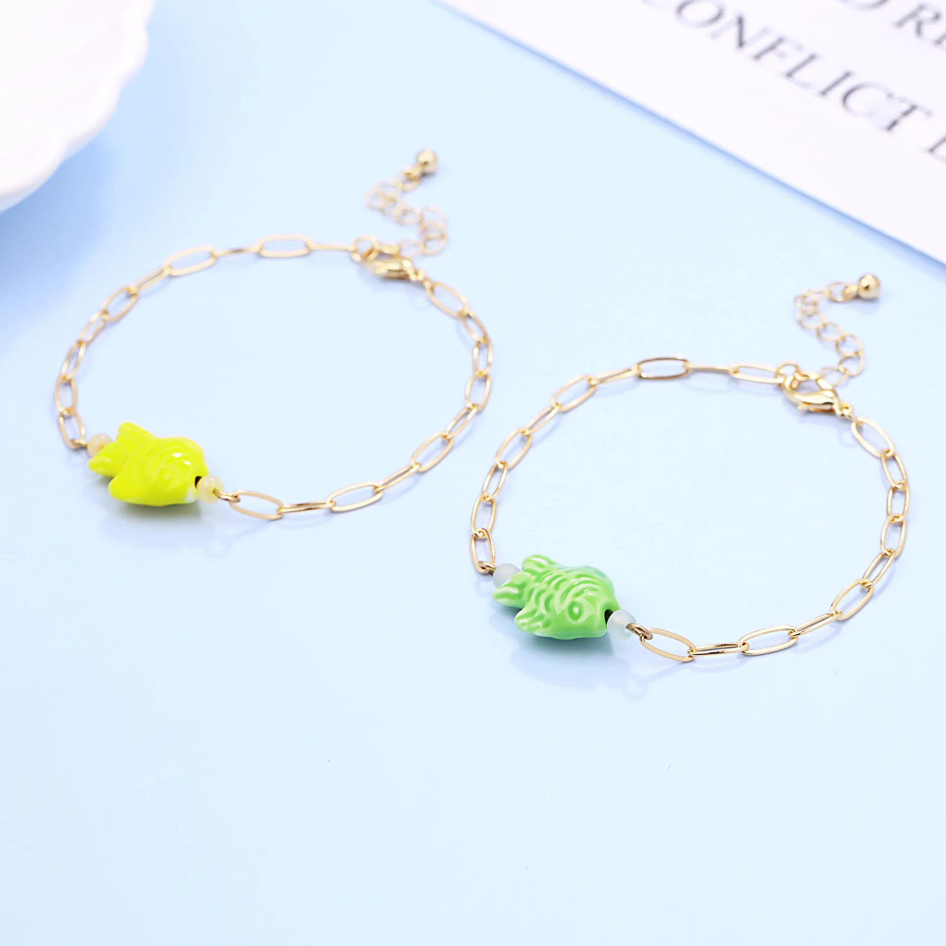 Trendy Multicolored Ceramic Fish Bracelet Jewelry Women Bohemian Style for Wrist and Ankle