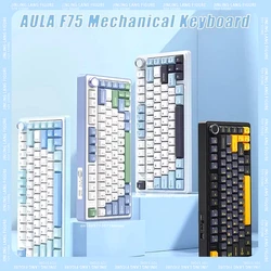 AULA F75 Mechanical Keyboard RGB Three Mode Wireless Gaming Keyboard Multifunctional Knob Hot Swap Gasket Gamer Accessories Gift