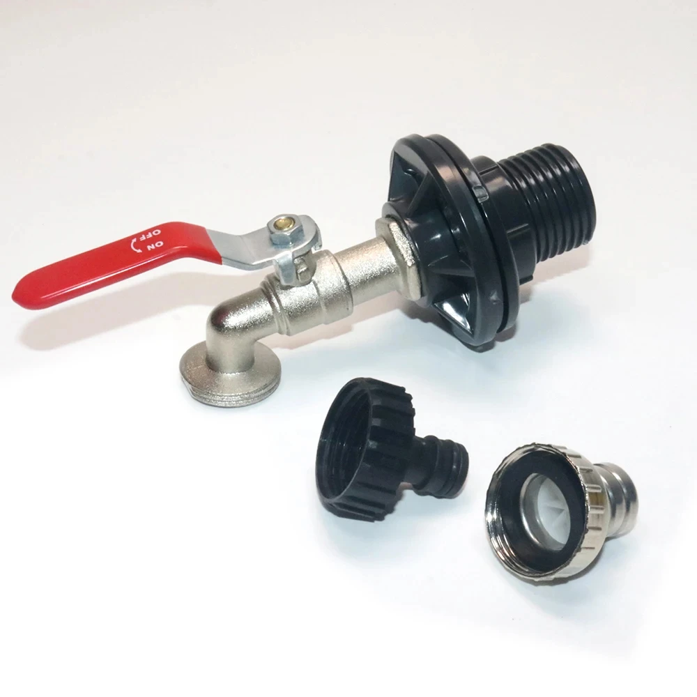 IBC Water Tank Adapter Faucet Valve Water Connection Device Set, Internal 3/4'' External G1'' Car Wash Rainwater Collection Buck