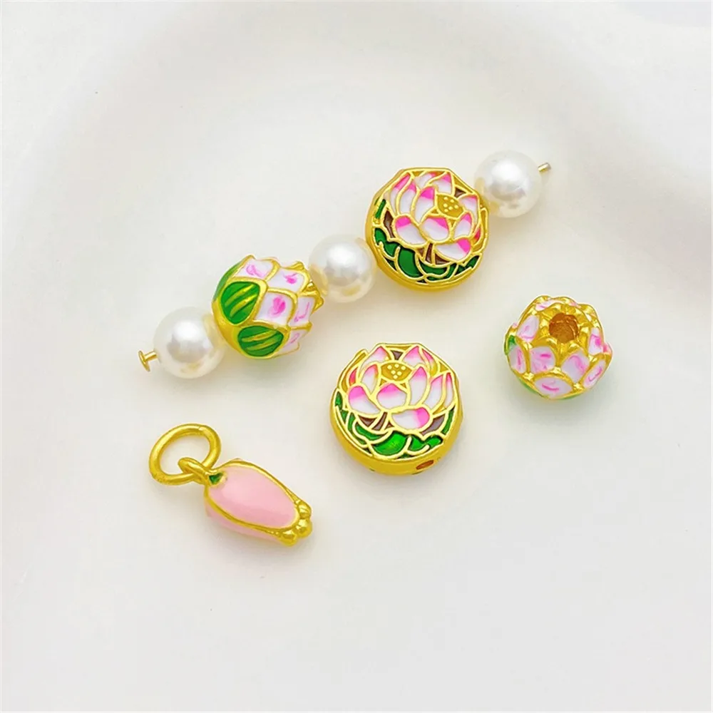 

Ancient Gold Tai Chi Lotus Bead Bud Pendant Handmade DIY String Bracelet Necklace Jewelry Material Accessories