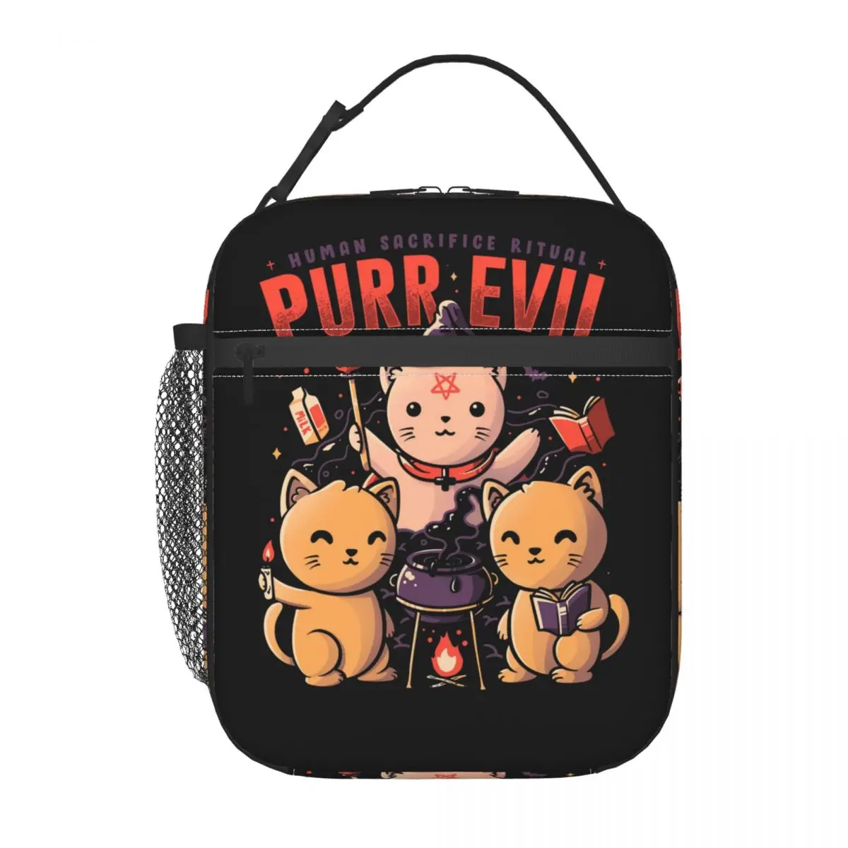 Purr Evil Magic Cat Insulated Lunch Bags for Women Satanic Gothic Witch Resuable Thermal Cooler Bento Box School