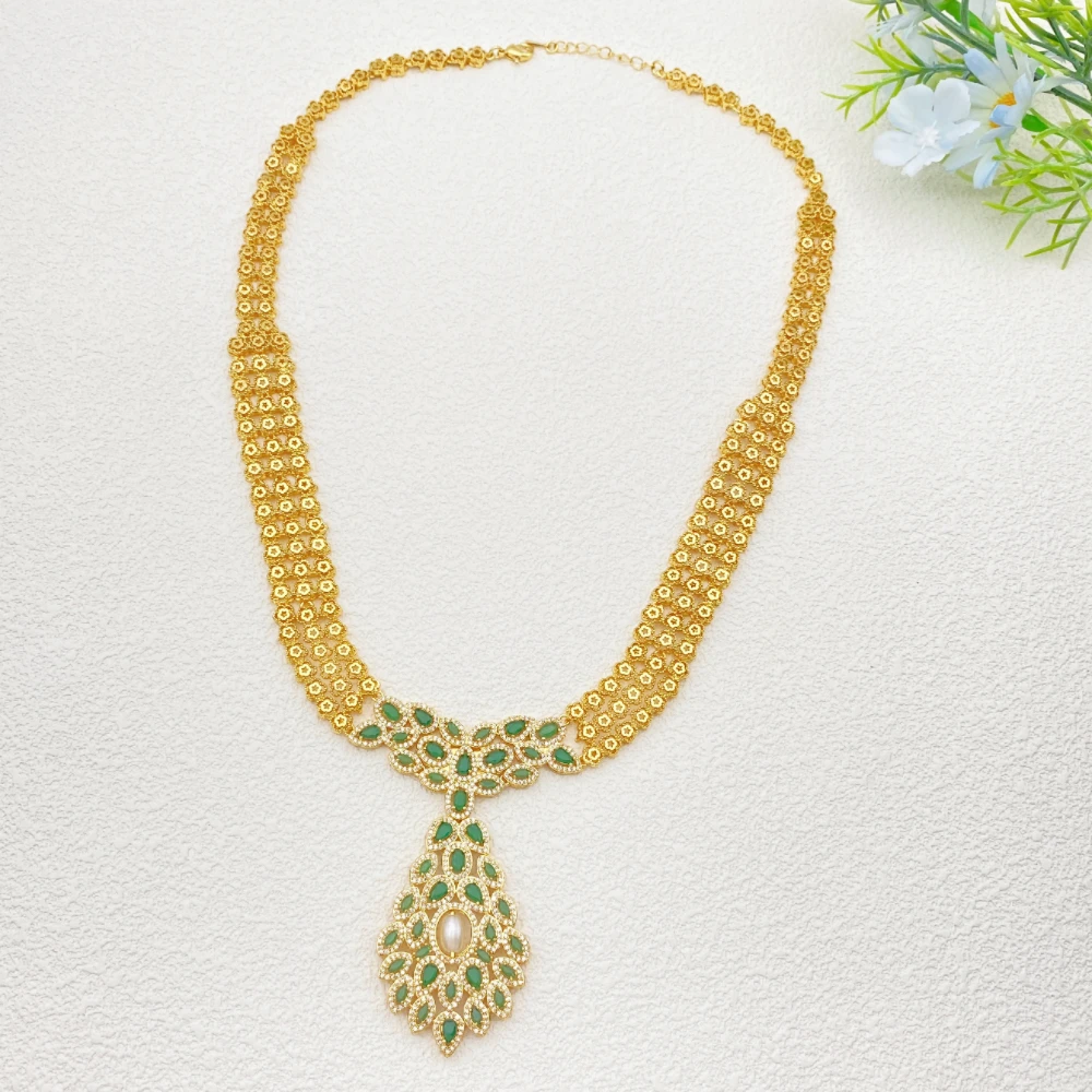 

Ювелирный набор Flora Dubai класса люкс: браслет, кольцо, ожерелье, серьги с инкрустацией из позолоченной меди и сверкающими цирконами для вечеринок