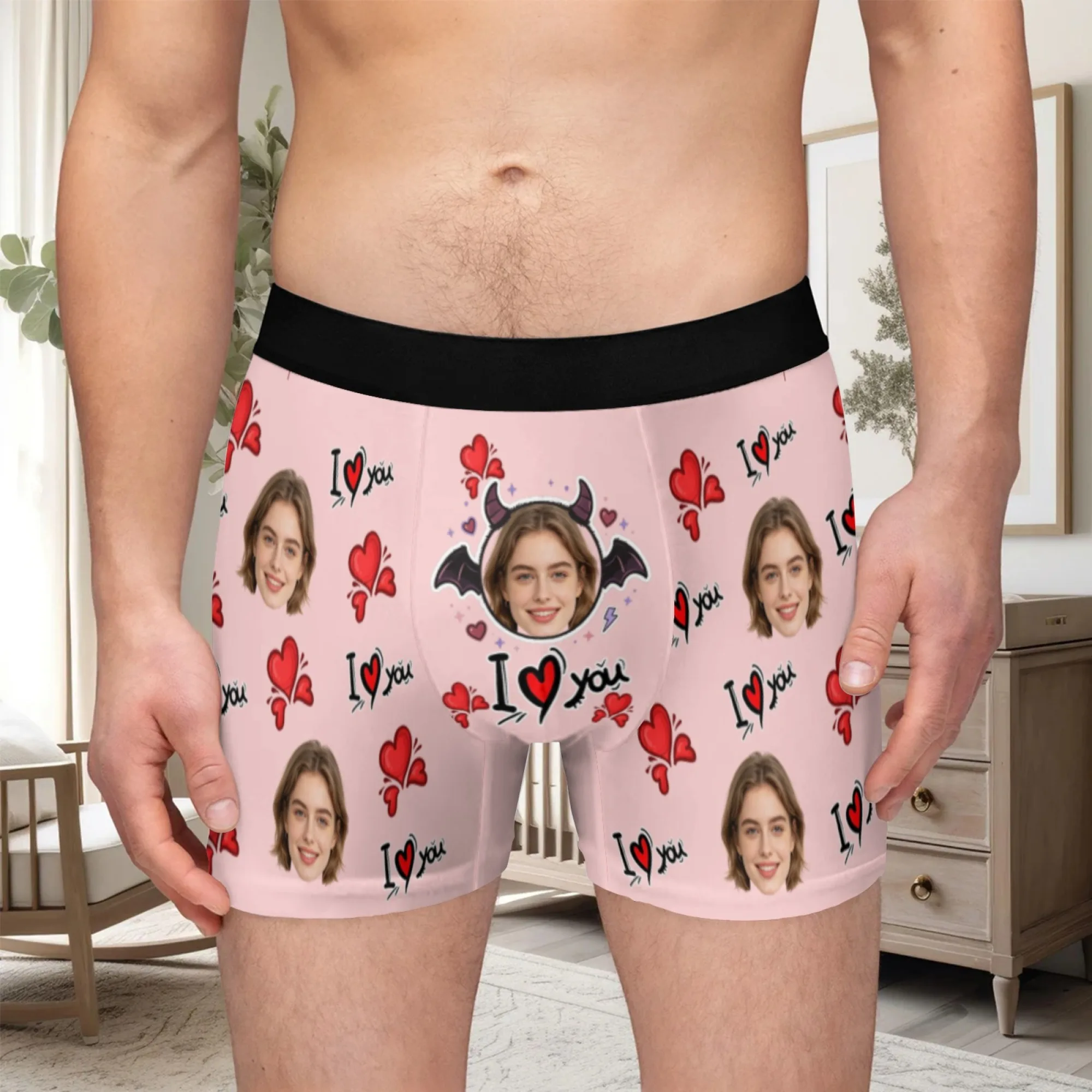 Personalized facial photos customized underwear  flat cornered men's Valentine's Day gift for husband  anniversary gift for fath view 3