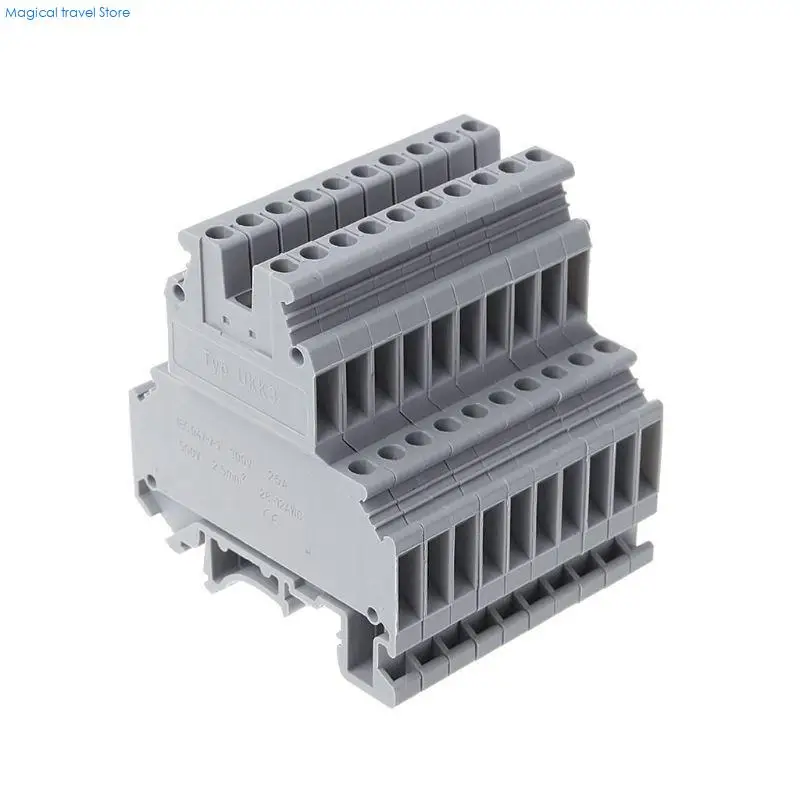N2UB 50 Pcs UKK3 DIN Double Level Dual Row Terminal Block 500V 25A 28-12AWG Gray