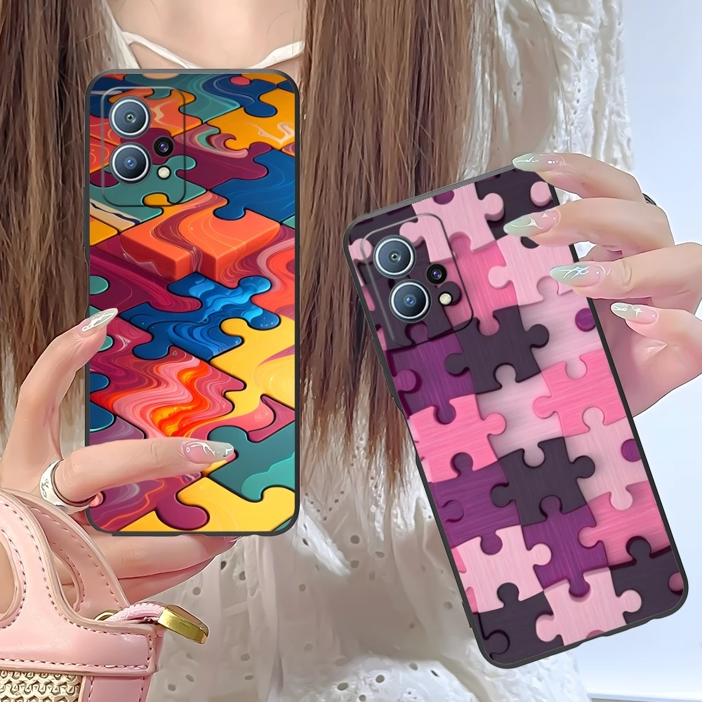 Puzzle Pretty Fashion Mobile Cell Phone Case for Huawei P60 P50 P40 P30 P20 P10 P9 P8 Pro Lite Plus Black Soft Phone Cover Shell