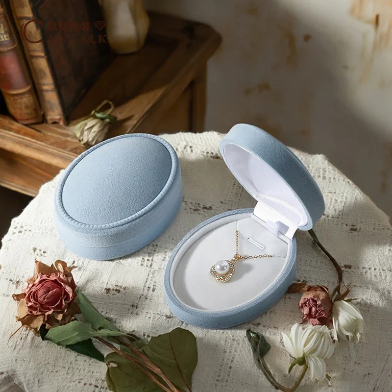 المحمولة أحمر رمادي أزرق توافدوا صندوق خاتم مجوهرات الصوف قلادة صندوق تخزين قلادة صندوق تعبئة المجوهرات #5