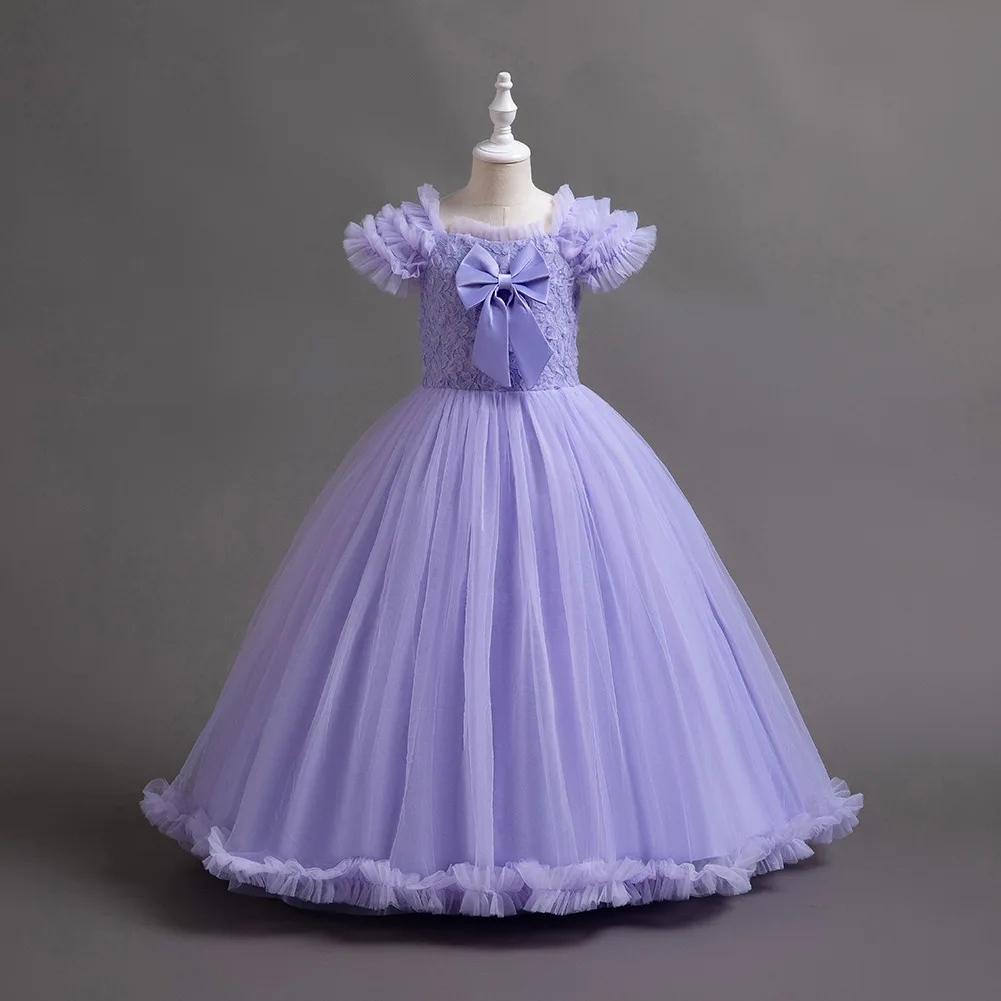 

Elegant Girls Big Bow Ruffled Tulle Princess Dress For Teens Wedding Kids Birthday Party Formal Occasion Pageant Prom Long Gown