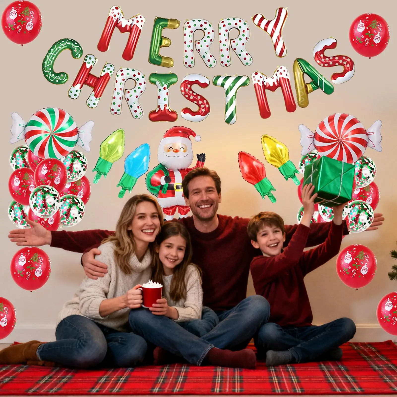 بالونات عيد ميلاد سعيد، لوازم الحفلات الاحتفالية، بالونات الحفلات، زينة العطلات لجدار الباب، شجرة الفناء، غرفة المعيشة الداخلية #2