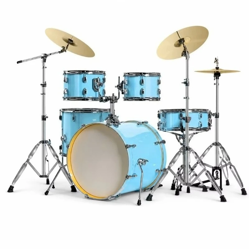 Sky Blue 5-Piece Drum Set 3 Brass Cymbals Poplar Shells 22 Inch Bass