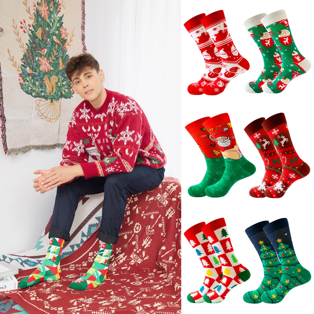 Men Women Socks Lover Christmas Halloween Celebrate Santa Elk Gift Party Biscuits Snow Happy Funny Tide Cotton Socks EU38-46