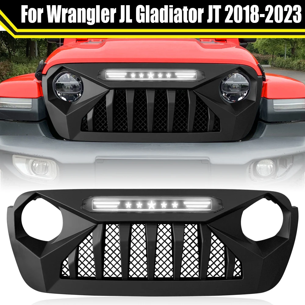 

Car Grills Modified Parts Front Bumper Racing Grille With Light LED For Jeep Wrangler JL Gladiator JT 2018-2023 Racing Grills