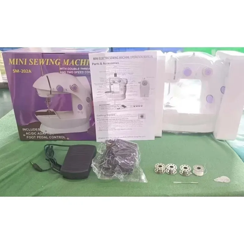 Mini Electric Sewing Machine Home Small Double Speed Household Portable Night Light Foot Pedal Straight Two Thread Beginner Kit