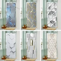 3D Simulation Door Sticker Geometric Wardrobe Renovation Refrigerator Stickers Bedroom Living Room Wall Sticker Door Wallpaper