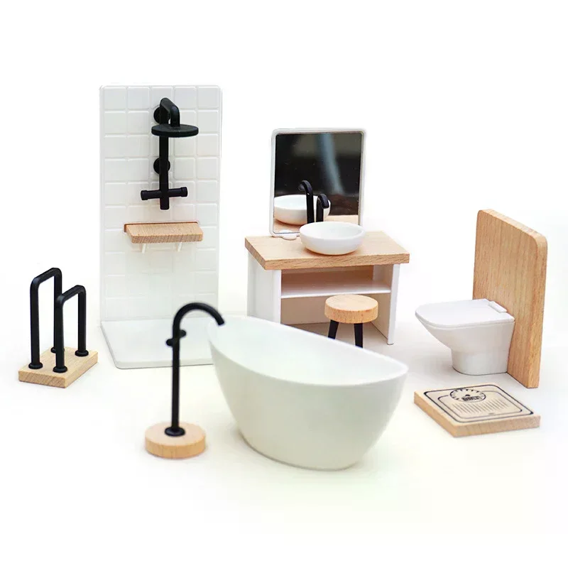 1/12 دمية محاكاة مغسلة حوض المرحاض نموذج دمية الحمام ديكور بيت الدمى أثاث مصغر اكسسوارات #6