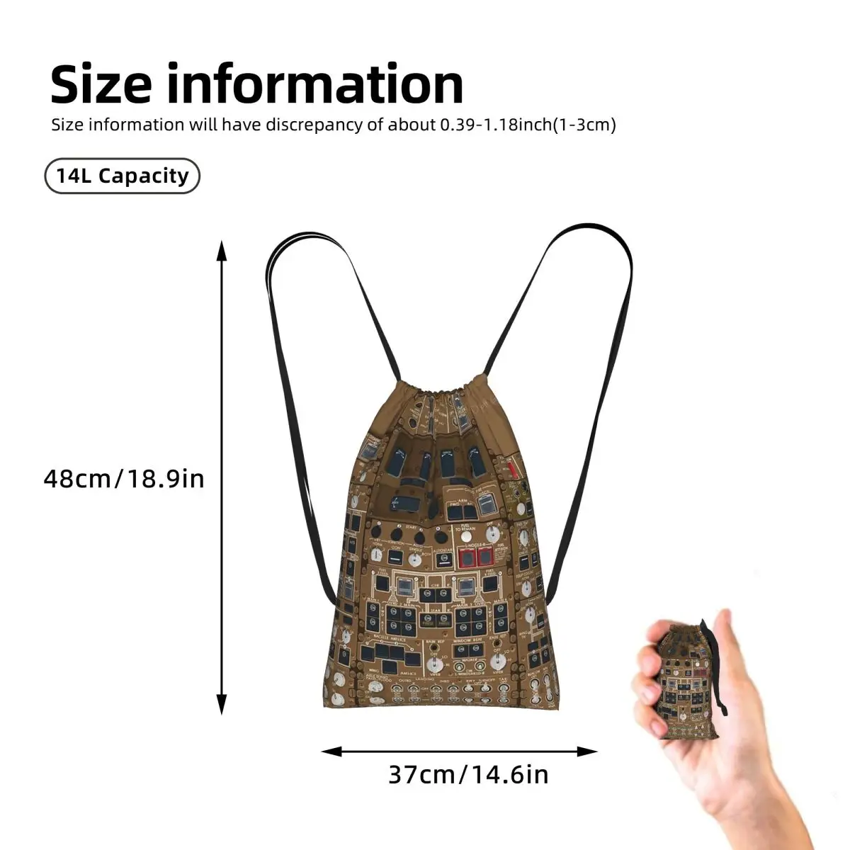BOEING 747 OVERHEAD PANEL Drawstring Backpack Sports Gym Bag Portable Travel Drawstring Bag for Men Women