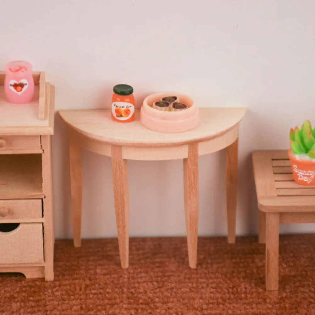 

2Pcs Miniature Semi Circle Round Tables Artificial Wooden Ornaments Living Room Decor DIY Painting Accessories Micro World