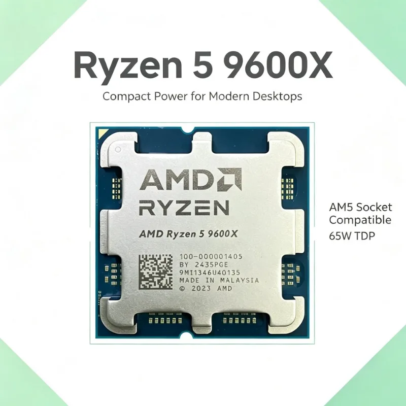 AMD R5 9600X CPU For AM5 Socket 6‑Core 12‑Thread 5.4GHz 32MB L3 Cache 65W 4NM DDR5 Desktop Processor Without Cooler
